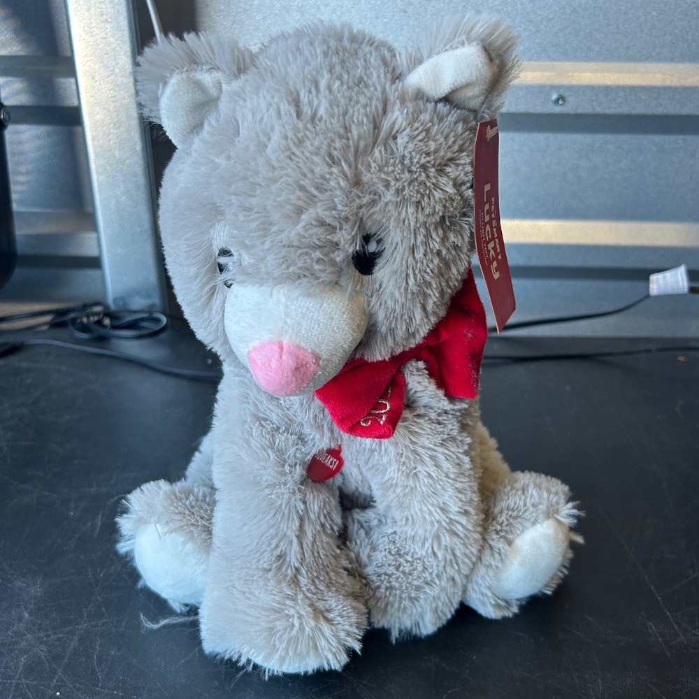 PetSmart Lucky Plush Toy 2022 Grey Cat Squeaky Stuffed Animal Red Bow NWT